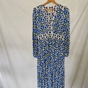 Boden Lily Geometric Print Long Sleeve Midi Dress sz 8